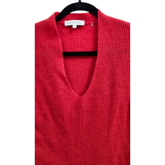 White + Warren - Cashmere Ribbed V Neck Sweater in Auburn Red Size S - Picture 3 of 10